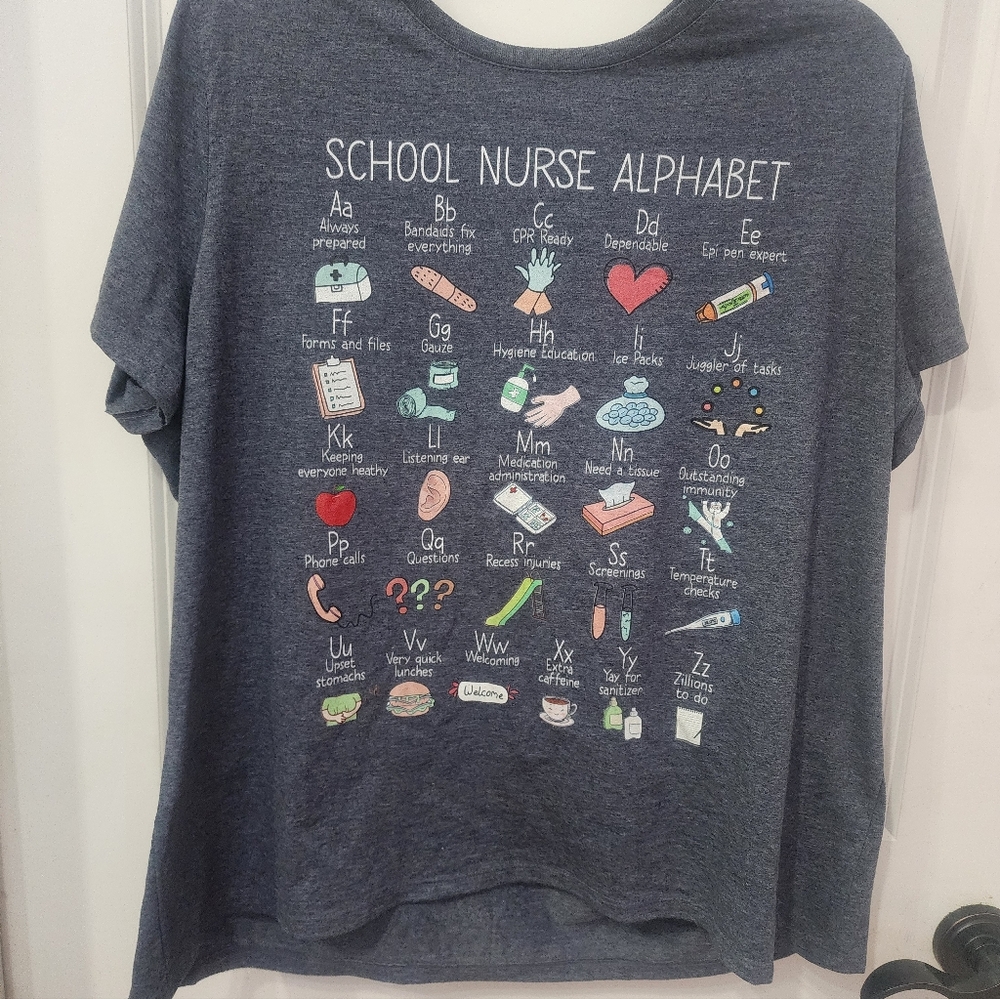 School Nurse Alphabet T-Shirt - New Gildan Softstyle 2XL - Fun Nurse Gift